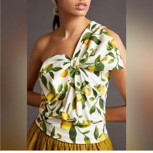 Anthropologie Current Air Yellow Lemon Bow Top XS